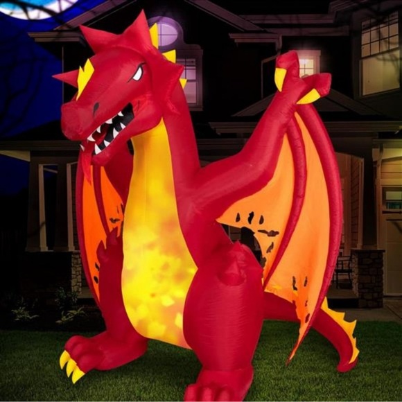 Halloween Inflatables Large 9 ft Fire Dragon - Inflatable Halloween Decoration